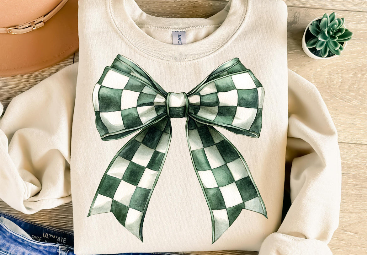 Green and White Bow